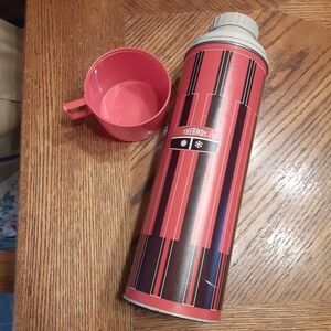Vintage King Seeley Brown & Red Thermos — Retro Mid-Century Insulated Bottle
